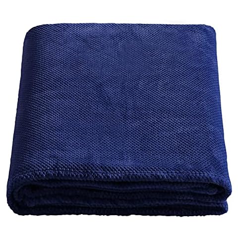 SOCHOW Flannel Fleece Throw Blanket with Super Soft Waffle Textured Patterns, No-Shedding Warm, Lightweight, Versatile for All Seasons, Perfect for Bed Sofa Couch (90 x 90 Inches), Navy Blue Cover