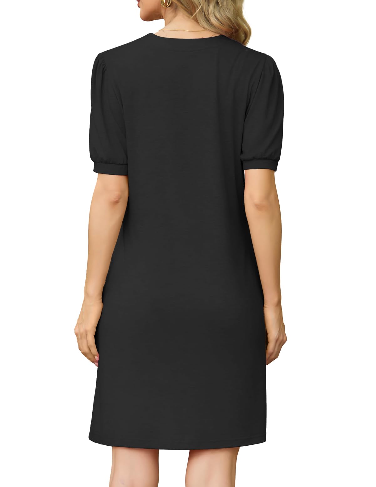 GRECERELLE Womens Dresses Summer Casual Short Sleeve V Neck Shift Dress for Women Ladies T Shirt Dress with Pockets