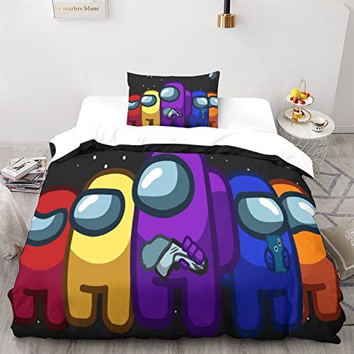 Set Colección 3D,Among Us Funda Nórdica Y Funda De Almohada,Astronauts Funda De Edredón Microfibra Suave, Juego De Cama para Adultos, Adolescentes Single(135x200cm)