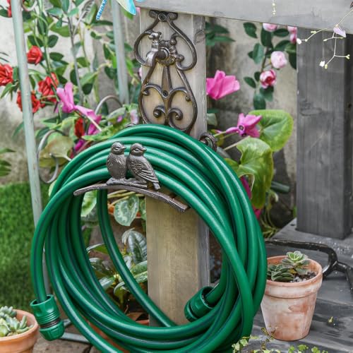 Image of HASTHIP Garden Hose Organizer Rack Cast Iron Retro Couple Bird Cut Out Decorative Garden Hose Wall Mounted Storage Holder, Metal Plant Hanger