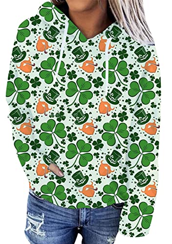 Image of Women's St. Patrick's Day Hoodie Sweatshirts Irish Stylish Shamrock Clover Print Casual Pullover Tops
