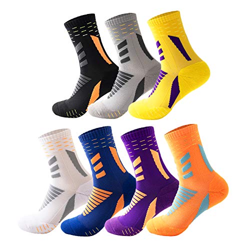 Echolife Mens Basketball Socks Cushioned Athletic Crew Socks Compression Sports Outdoor Socks (Long 7pairs)
