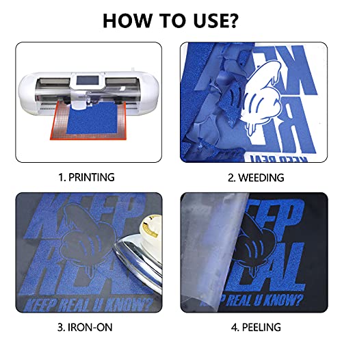 Image of guangyintong Glitter Blue Heat Transfer Vinyl HTV Rolls, 12 inch x 8ft Iron on Vinyl for T-Shirts Glitter Blue HTV Vinyl for All Cutter Machines Easy to Cut & Weed for Heat Vinyl Design