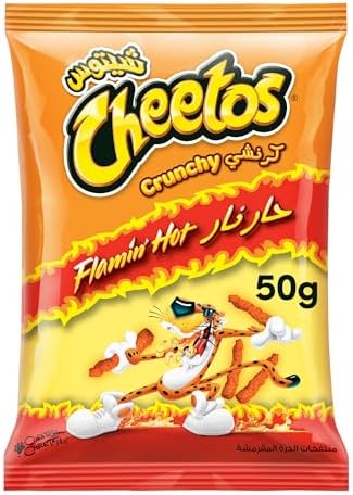 Cheetos Crunchy Flamin’ Hot Spicy Cheese Flavored Corn Snack with Intense Heat, 50 grams