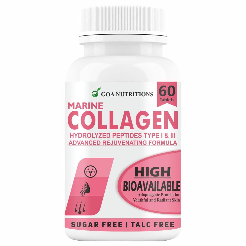 GOA NUTRITIONS Marine Collagen Powder for Skin, Hair Supplement for Men, Women with Hyaluronic Acid, Biotin & Vitamin C, B12 Supplements, Hydrolyzed Protein Peptide Builder -60 No Sugar Tablets (B09Q7R21L4) Amazon Price History, Amazon Price Tracker