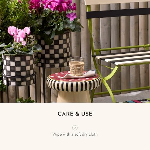 Image of MACKENZIE-CHILDS Set of 2 Check It Out Metal Planters, Black-and-White Garden Planter