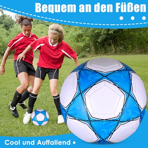 Professioneller FußBall Leder Größe 5 Anti-Luftaustritt Professioneller Fußball Leder Kinder, Offizieller Training Fusball, Wasserdicht Ball Wettbewerb für Kinder Jugendliche Erwachsene (Weiß-Blaue)
