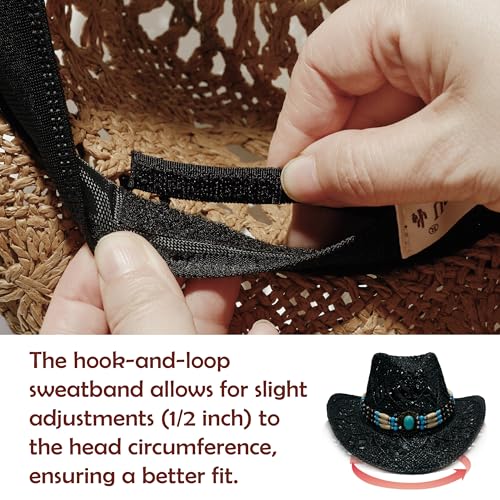 Image of YOUBADU Western Straw Cowboy and Cowgirl Hats with Decorative Bands - Unisex Wide Brim Raffia Style Sun Hat