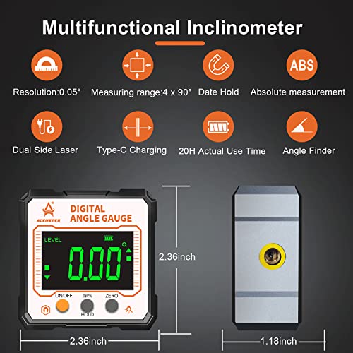 Acemeter Digital Angle Finder With Electronic Laser,3-In-1 Angle Finder-Electronic Level&Laser Level-Rechargable Digital Angle Gauge Magnetic,Digital Level Box/Protractor For Table&Miter Saw With Fabric Bag thumb #1