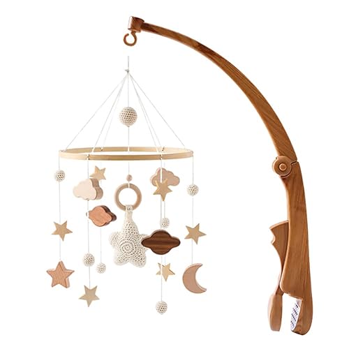 Brazo de madera móvil, campana de viento para recién nacido, con forma de estrella, campanilla giratoria para cuna, sonajero musical giratorio para