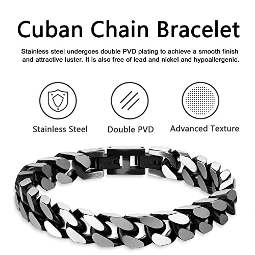 Mens Bracelet -Stainless Steel Fold Over Clasp Cuban Chain Bracelet for Men3