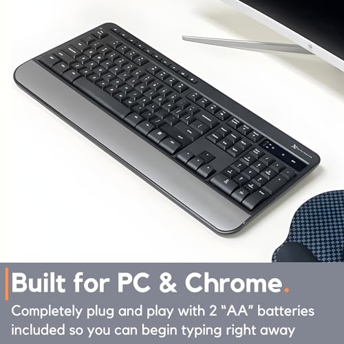 X9 Multimedia USB Wireless Keyboard - Comfortable and Quiet Typing - Full-Size Ergonomic Computer Keyboard Wireless with Wrist Rest - Cordless Keyboard for Laptop Desktop PC and Chrome