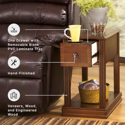 Signature Design by Ashley Breegin Narrow Chairside End Table | Rich dark brown wood veneers, Deep storage drawer with removable PVC tray, Compact 13-inch width fits tight spaces - image 4