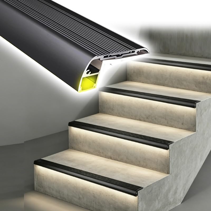 Nez de marche aluminium en L avec bande caoutchouc protection escalier 90-200cm