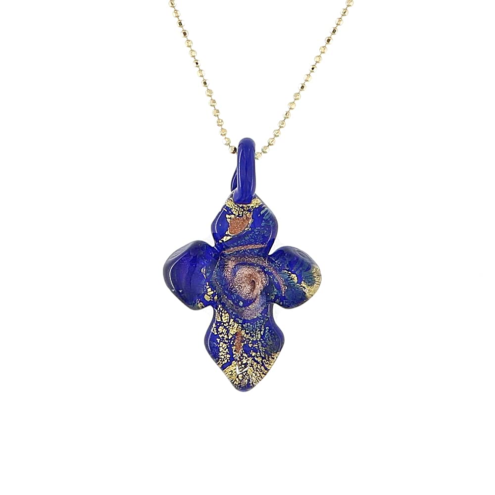 Venetiaurum - Collier Avec Pendentif Croix En Verre De Murano Original Et Argent 925 - Bijou Certifié Made In Italy.