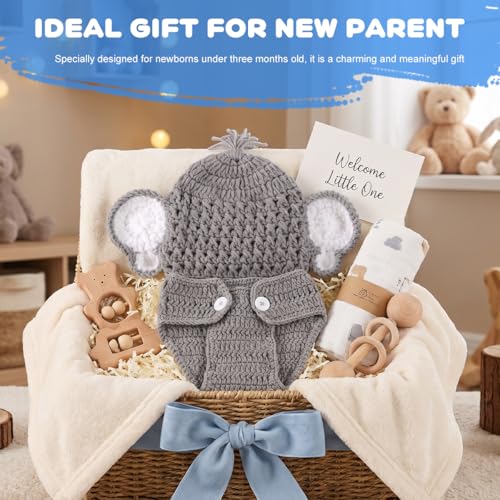 Image of SNOWIE SOFT 0-3 Months Newborn Baby Clothes Baby Photoshoot Props Set with Elephant Hat & Tail Shorts, Soft Knit New Born Photoshoot Props Costume for Fun, Activity, Photo Shoots