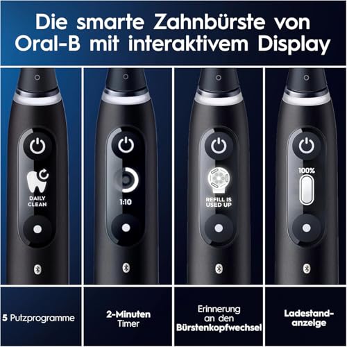 Oral-B iO Series 6 Elektrische Zahnbürste Schwarz PLUS Ausgewählte Original Oral-B iO Aufsteckbürsten Schwarz 7x – Bild 5