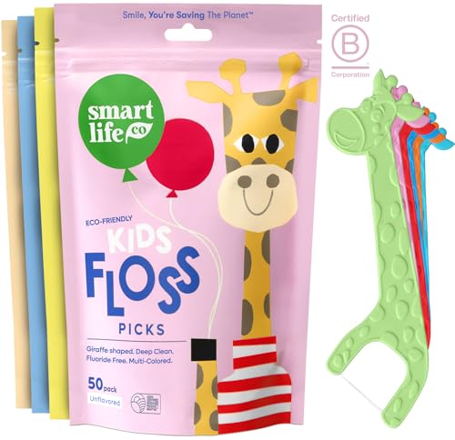 SmartLifeco Eco-Friendly Kids Flossers (200ct) - Dental Floss Picks for Children Made with Straw Wheat Fluoride & PFA Free Toothpick Flossing Sticks for Toddler Teeth No Shred Thread Unflavored