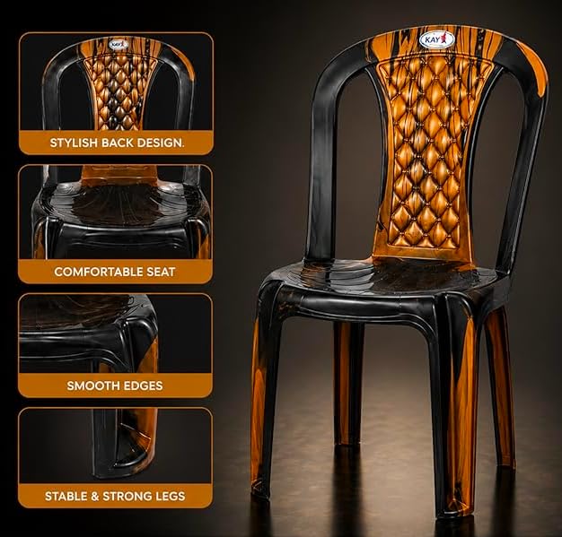 Image of Designer Chair for Home, Office, Balcony & Outdoor Use | Heavy Duty Durable Chair with Strong Back Support, Comfortable Seating, Premium Black & Brown Finish