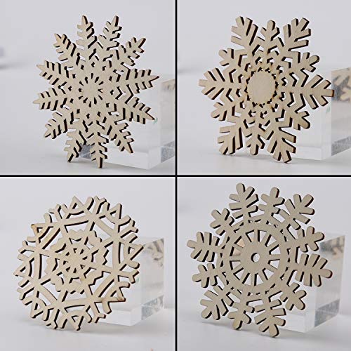 SAVITA 27Pcs Wooden Snowflakes Ornaments Hanging Cutout Embellishment for Christmas Tree Decor 9.3cm/4inch - Image 3