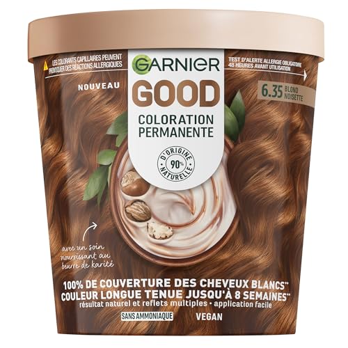 Garnier - Coloration Permanente - Sans Ammoniaque - 90% d'Ingrédients d'Origine Naturelle - Beurre de Karité - 100% Couverture Cheveux Blancs - GOOD 6.35...
