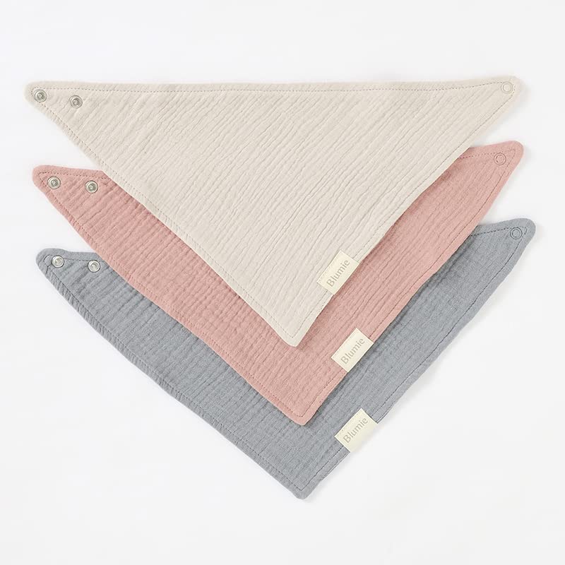 Blumie Set of 3 100% Organic Cotton Baby Bandana dribble bibs for boys and girls (Dusty Pink Set) - Image 2