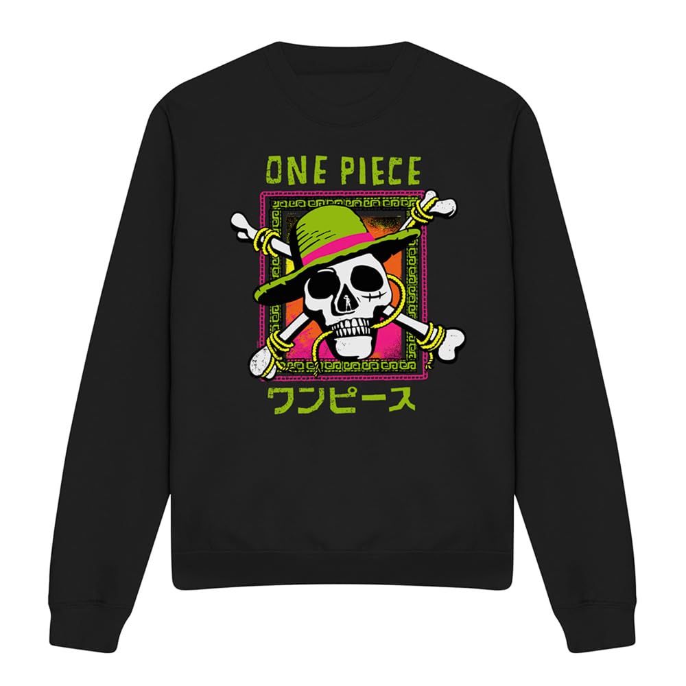One Piece Jolly Roger Colourful Logo Unisex Sweatshirt, Black, Large