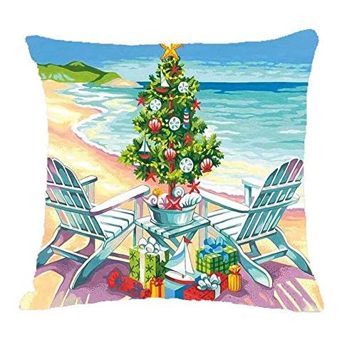 ZYCH Keepsake A Day at The Beach Christmas Ornament Cotton Linen Square Throw Pillow Case Cushion Cover 18 x 18 Throw Pillow Covers (5) Cover