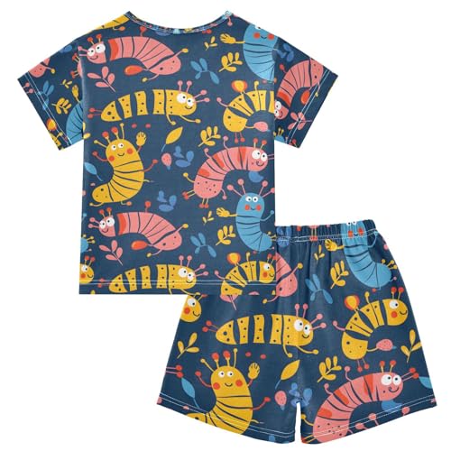 ALAZA Cute Caterpillar Pajamas Set Short Sleeve Cotton Sleepwear Summer Pjs 2 Piece 5-14Y2