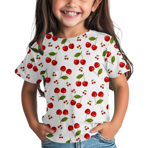 Toddler Kids Cherry Strawberry Short Sleeve Tees Boys Girls Cute Fruit Print Crewneck T-Shirts Comfy Soft Blouse4