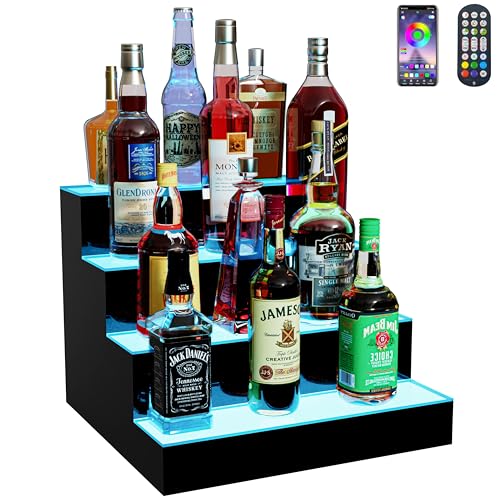 Image of MESAlLUP Acrylic 16 Inch 4 Tier LED Liquor Bottle Display Shelf, Lighted Bar Shelves with APP or Remote Control, Mulit Color Lighting for Home Mini Bars Decor, Restaurants & Party Use