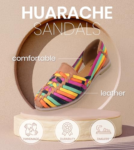 Image of Macarena Collection Leather Sandals for Women | Handmade Mexican Huarache | Woven Slip-On Shoes with Cushioned Insole | Artisan Crafted Genuine Leather