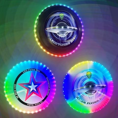 Punieayi Bundle of 3 - LED Flying Disc with Millions of Colors, 12 Lighting Modes, Star + White + Black Cover
