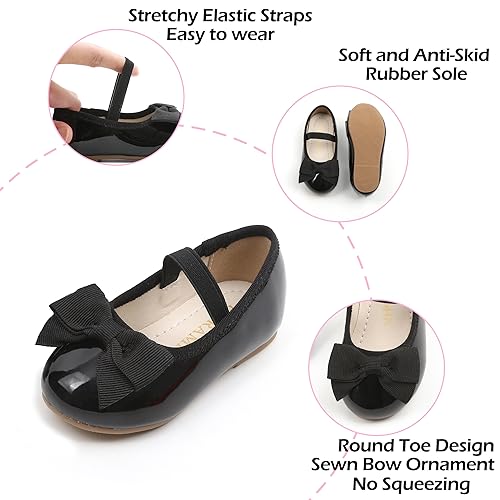 Image of PHIRAMIN Toddler Flower Girl Dress Shoes - Little Girl Ballet Flats Bow Wedding Party