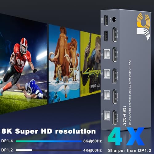 Commutateur KVM DisplayPort 8K switch DP 4 PC moniteur USB avec télécommande filaire - 4