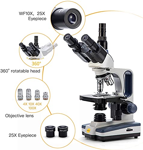 Swift Sw350T Compound Trinocular Microscope,40X-2500X Magnification,Two-Layer Mechanical Stage,With 5.0 Mp Camera And Software Windows/Mac Compatible And 5 Pcs Prepared Slides And 5 Pcs Blank Slides #TOP1