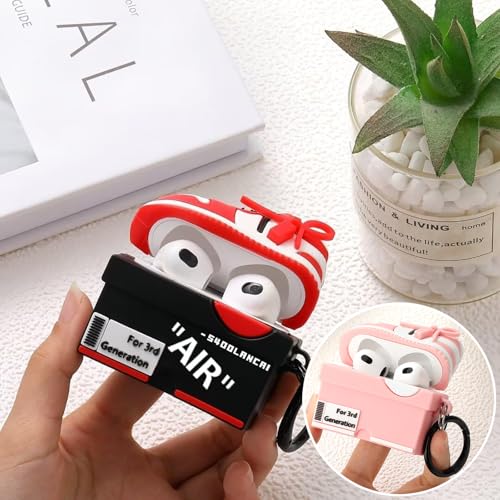 Image of [2Pack] Gedicht for Apple Airpods 3rd Generation Case Cover, Cute Cartoon Shoe Box Soft Silicone Protective Cases for AirPods 3 Case with Keychain for Women Men, Red+Pink