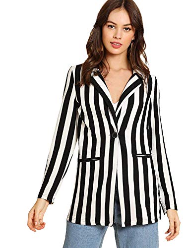 Floerns Women's Casual Work Office Open Front Striped Blazer3