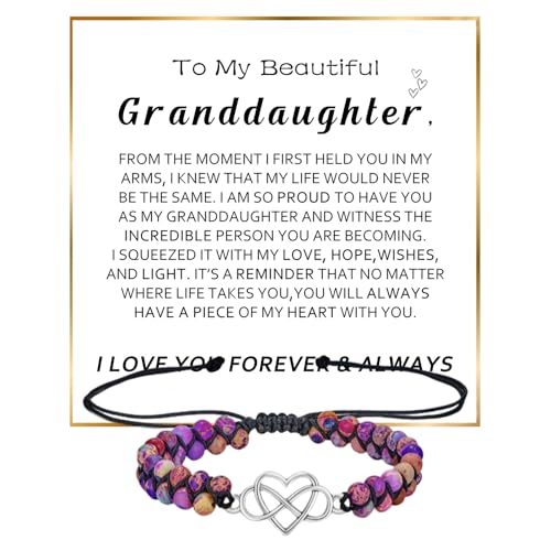 ziella To My Granddaughter/Daughter/Mom/Niece-Infinity Forever Love Heart Bracelet,Adjustable Natural Emperor Stone Beaded Bracelet for Women