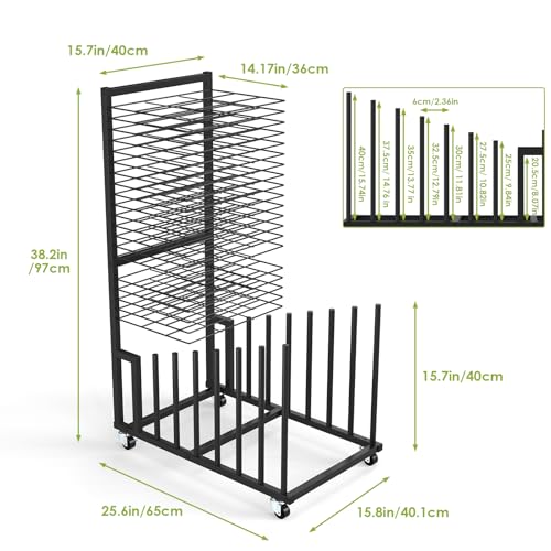 Image of mopam Art Drying Rack Paint Drying Rack with 20 Removable Shelves and 8 Canvas Columns Metal Art Storage Rack with Lockable Wheels for Classroom, Art Studios and Schools 38.2x25.6x15.8 in