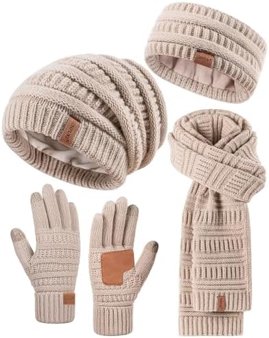 Womens Winter Beanie Hat Scarf Gloves Headband Set, Slouchy Beani...