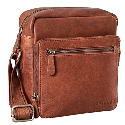 Bolso bandolera de piel STILORD Nathan para tablet de 10,1 pulgadas en color marrón cognac