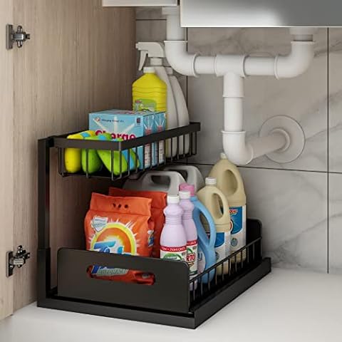 Webetop Under Kitchen Sink Organizers and Storage, 2 Tier Pull Out Cabinet Organizer, Multi-Purpose Sliding Shelf Under Bathroom Drawer- 14.2L x 10.6W x 11H Cover