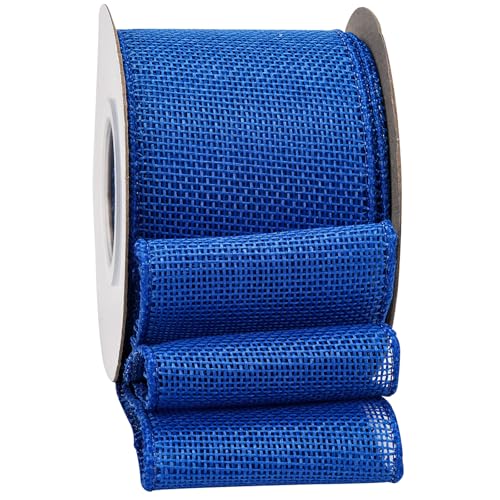 SDZMDL Burlap Wired Ribbon 2-1/2 Inch Solid Ribbon with Wire Edge for Memorial Day Veterans Day Fourth of July Presidents Day USA Decorations 10 Yards/Roll.(Royal Blue)