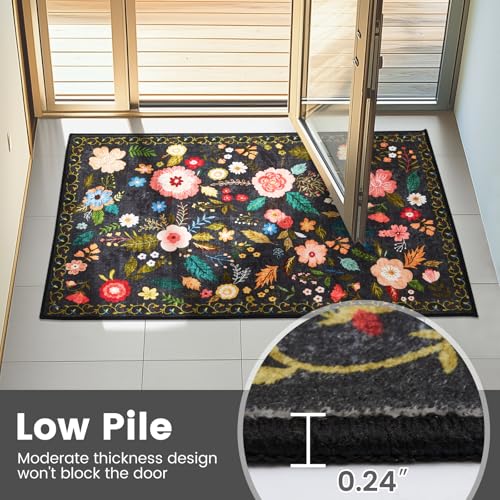 Tapete Vintage Floral 4x6 Pies Antideslizante Negro miniatura 6