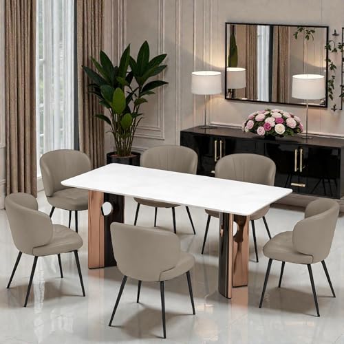 Image of The Attic Regal Wave 6 Seater Dining Set,Khakhi,Black, Rose Gold & Cream,160Cms