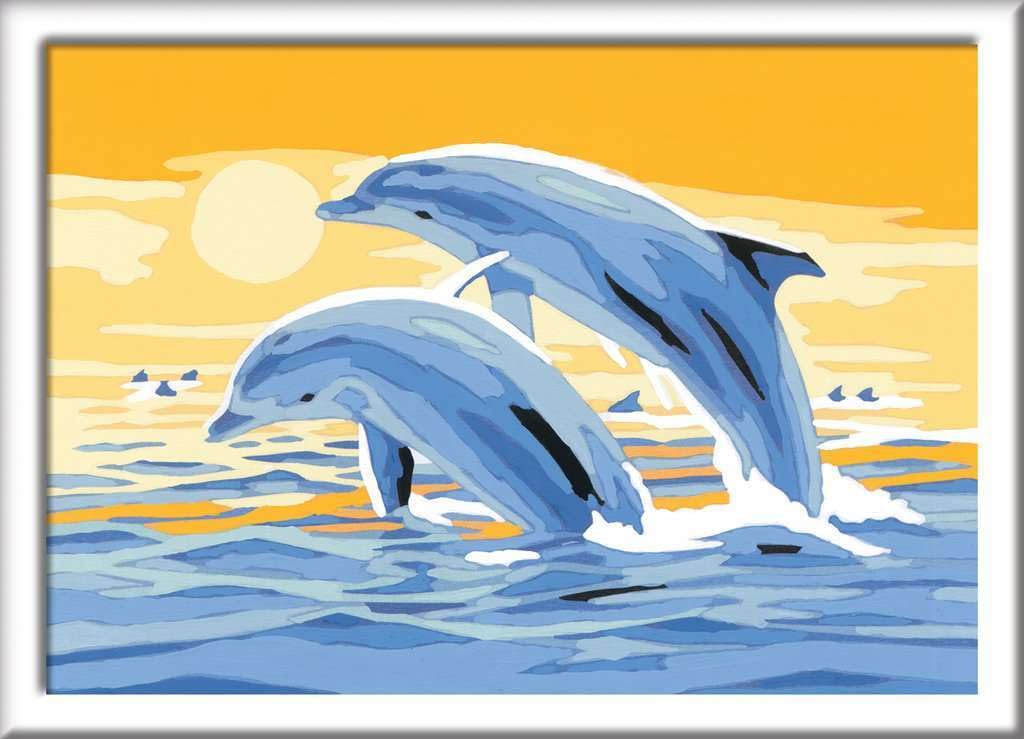 Kit De Pintura Por Números Para Adultos Y Niños - Lienzo Delfines Azul 40x50 Cm, Incluye Pinturas