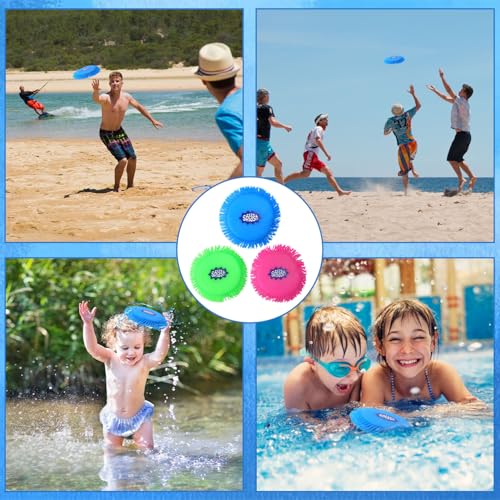 Graplan Frisbee Splash Disc, 3 Stück Wasser-Fliegenscheiben, Frisbee Splash Disco, Weiche Fliegenscheibe für Kinder, Wasserabsorbierender TPR-Schwamm