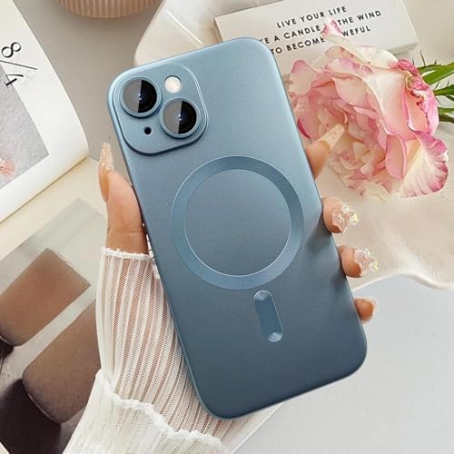 Image of DIZORO Magnetic Case for iPhone 15 Compatible with MagSafe Built-in Camera Lens Protector Slim Soft Silicone Bumper Shockproof Metallic Luster Back Cover Phone Case Sierra Blue