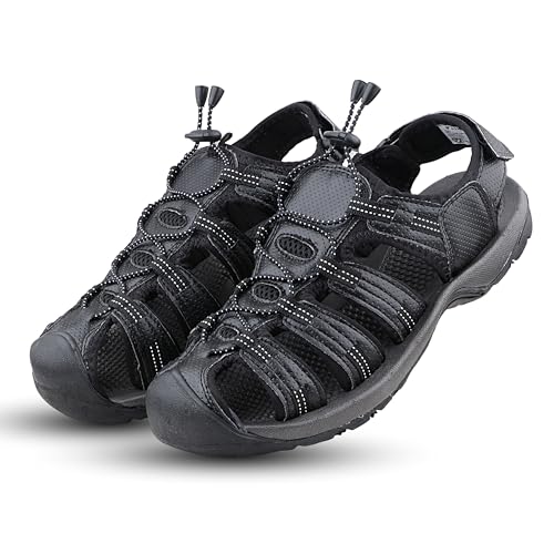Image of FUEL Soldier-14 Men's Fisherman Sandals - Comfortable, Breathable & Flexible Outdoor Sandals with Protective Toe, Anti-Skid Sole - Stylish Casual Beach & Sports Footwear (Black)